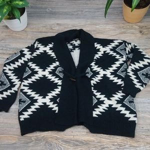 Boho Tribal Print Oversized Knit Cardigan Sweater Top